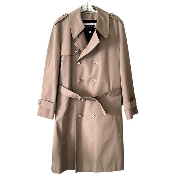 Vintage Other - Vintage Austin Manor Trench Coat Men Tan Belt Lined Zip Out Liner Size 44 Long